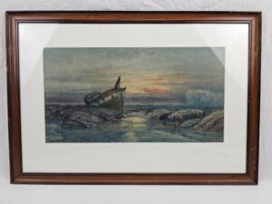 Watercolour of A Beached Ship by Isle of Wight Artist George Gregory (1849-1938)