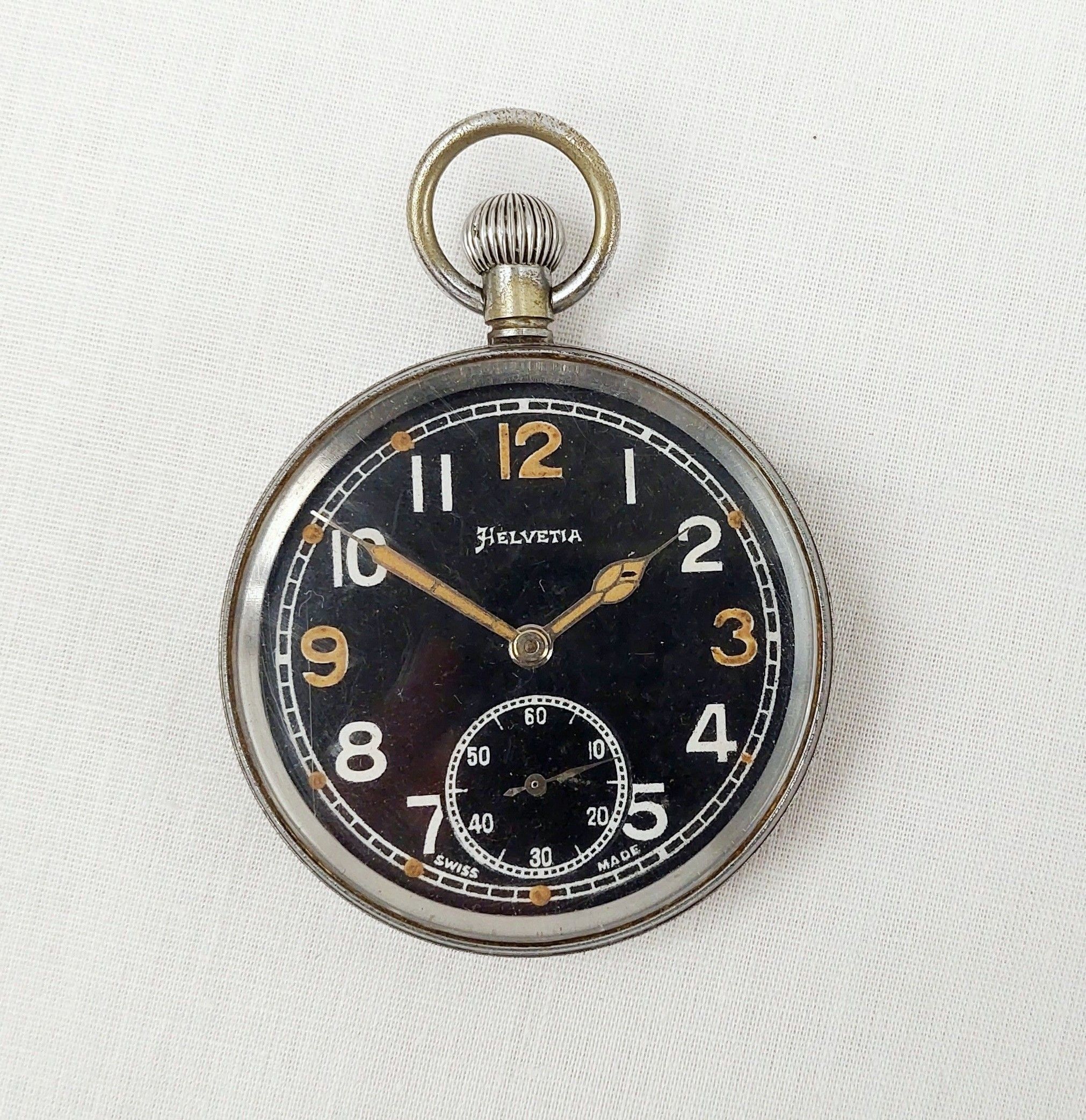 cWW2 Helvetica Military Pocket Watch