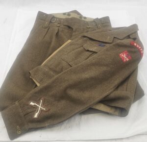 1949 Pattern Battledress Uniform Set (Buffs) Royal East Kent Regiment And GS Medal Named To PTE. M.J Button