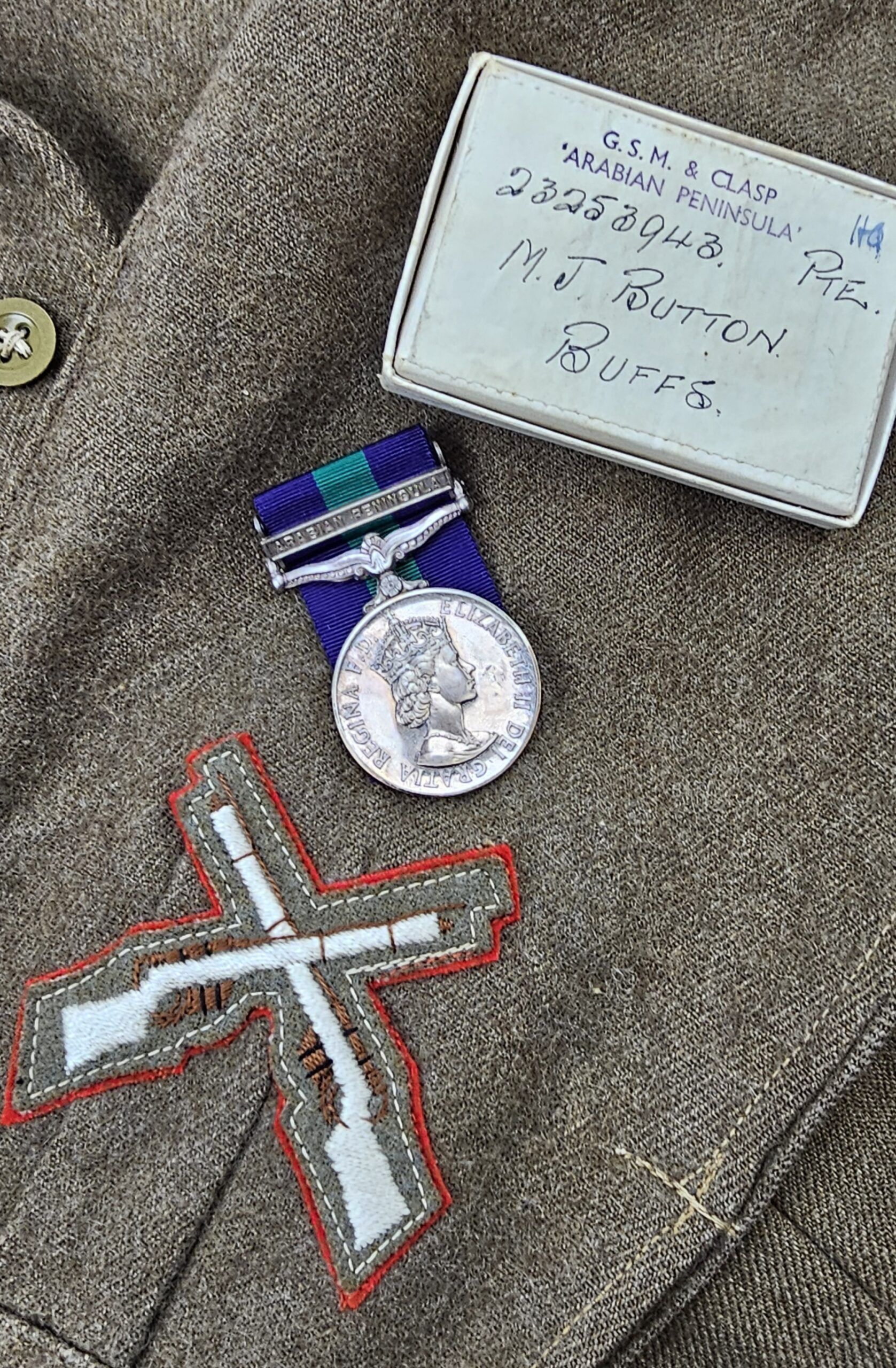 1949 Pattern Battledress Uniform Set (Buffs) Royal East Kent Regiment And GS Medal Named To PTE. M.J Button - Image 17