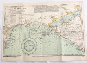 Vintage, British Admiralty Chart - Cowes to Anvil Point, Dated Sept 1968