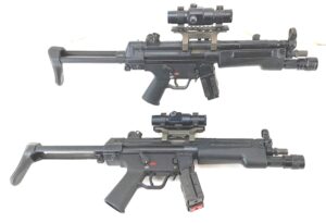 German Made, c1986, Two Heckler & Koch MP5 N (US Naval Variant) 9mm Semi-Automatic Sub Machine Guns, each with - retractable stocks, tactical lights, Hakko red dot sights & mounts, double mag clamp, 2 magazines and slings, Boxed, Deactivated