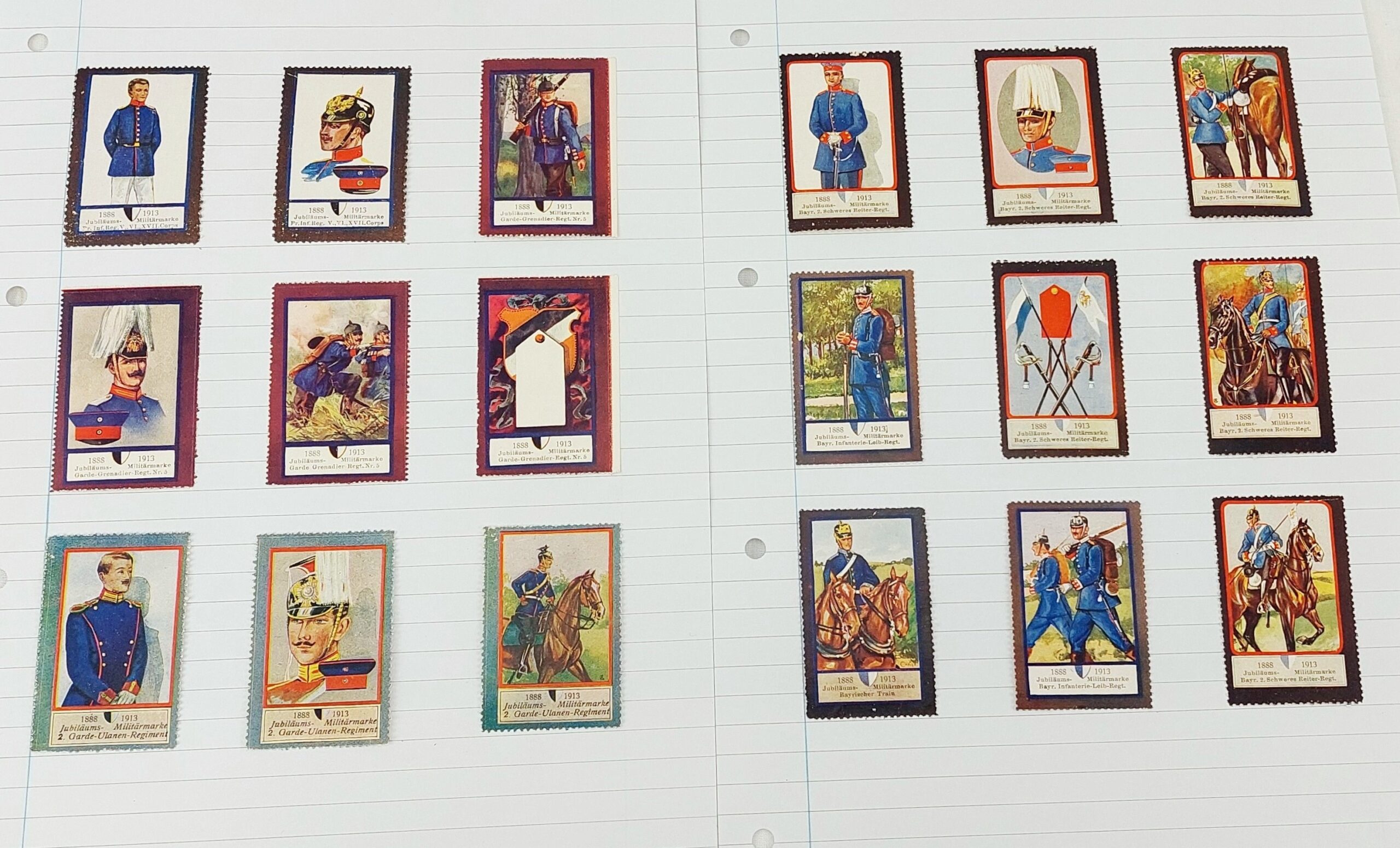 Set Of 18 WW1 Imperial German Postage Stamps Of Soldiers