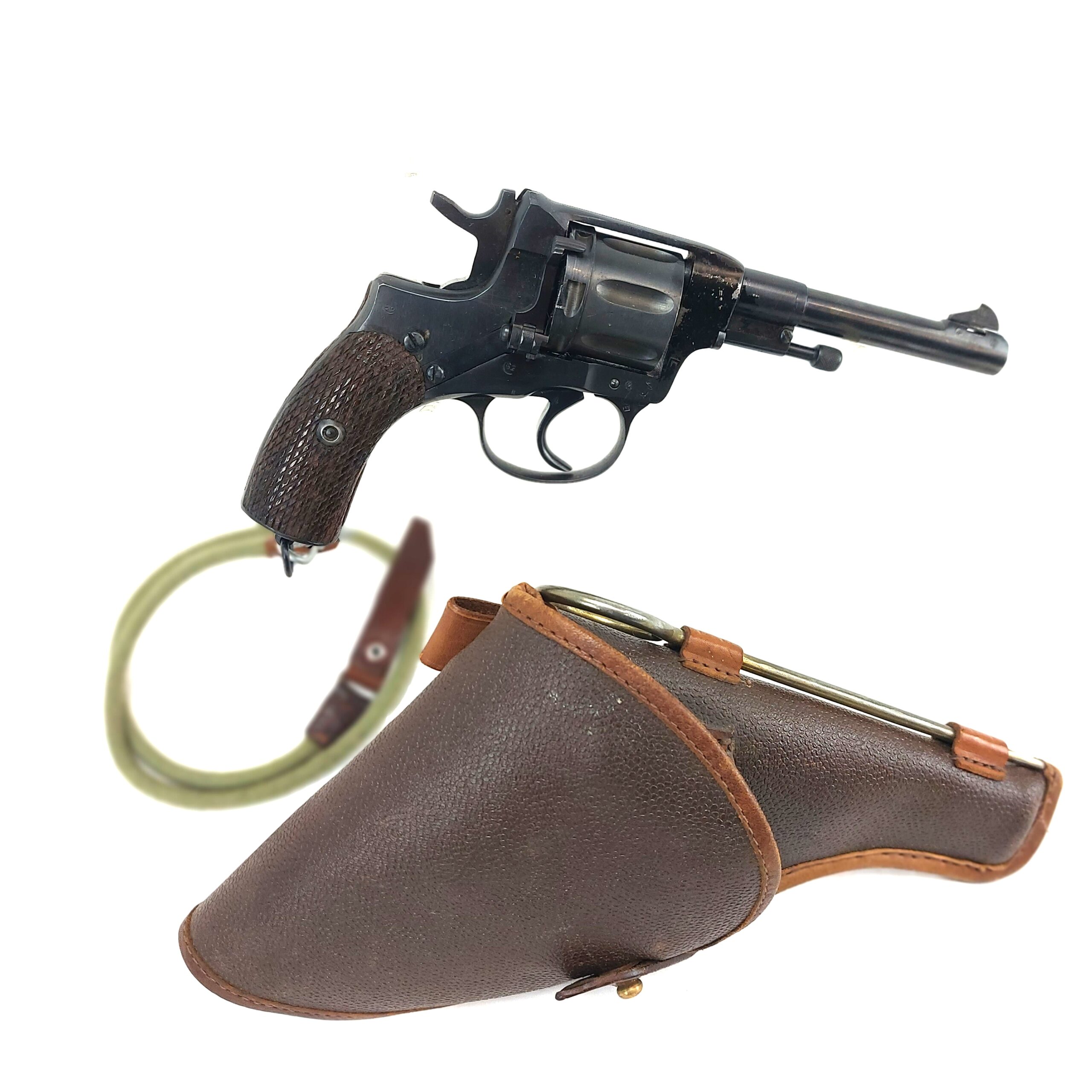 Soviet, WW2, Nagant M1895 Double Action 7.62 Cal 7-Shot Revolver, Dated 1944, Made by Izhevsk Arsenal, with Original Holster, Lanyard & Cleaning Rod, Deactivated Old Spec