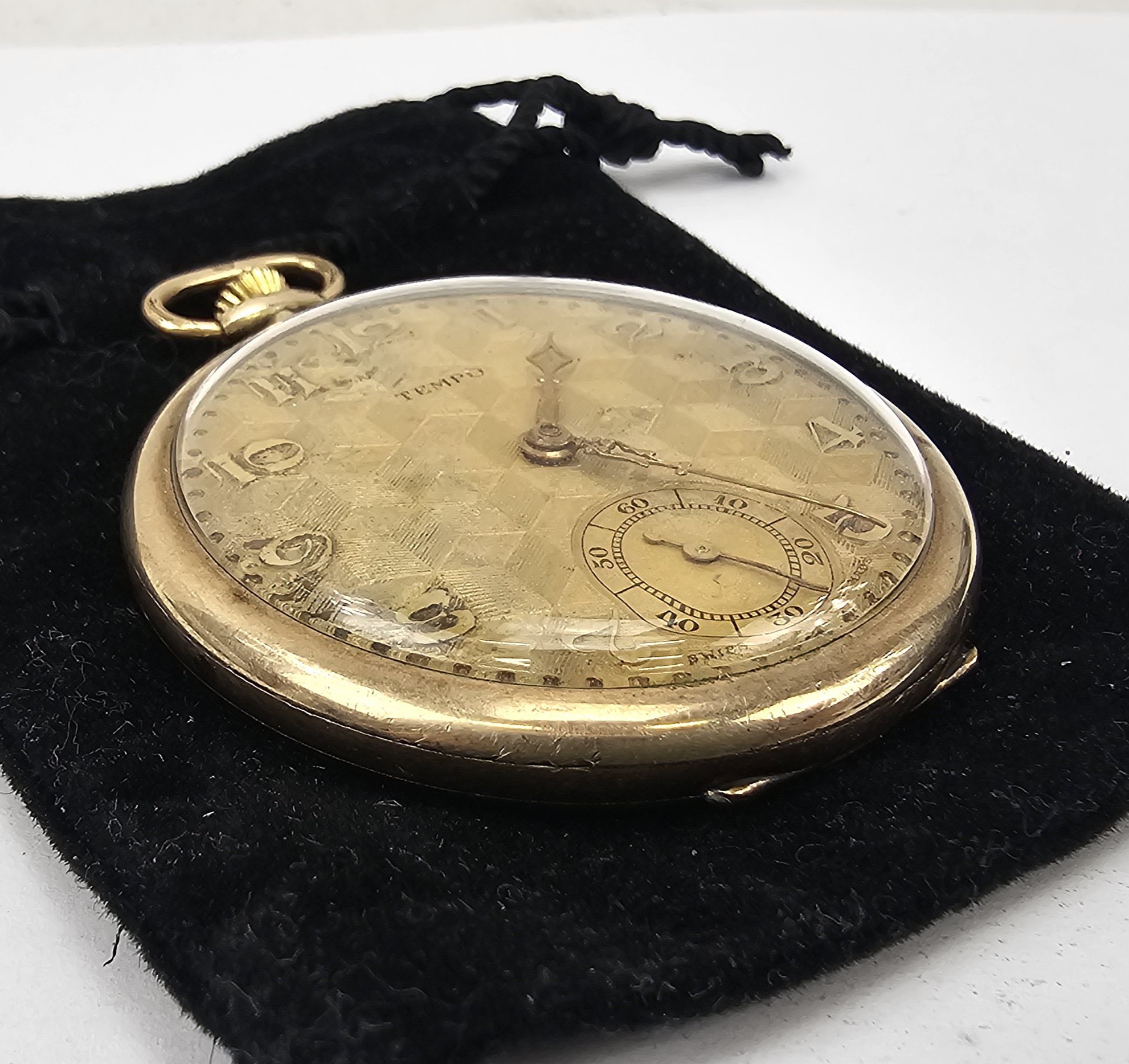 Tempo Open Faced Top Wind Gold Plated Pocket Watch GWO - Image 2