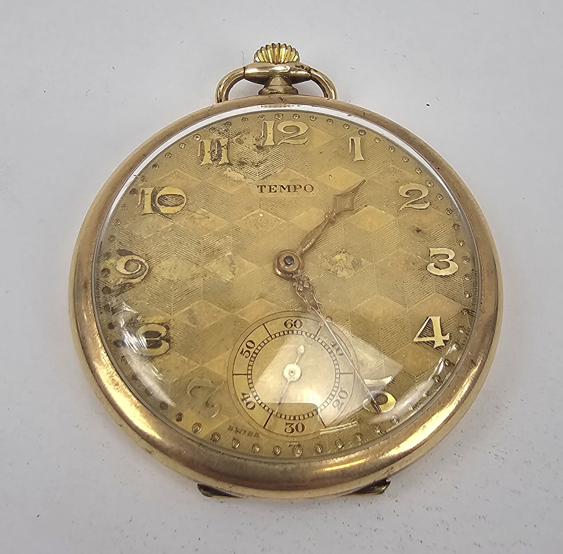 Tempo Open Faced Top Wind Gold Plated Pocket Watch GWO - Image 3