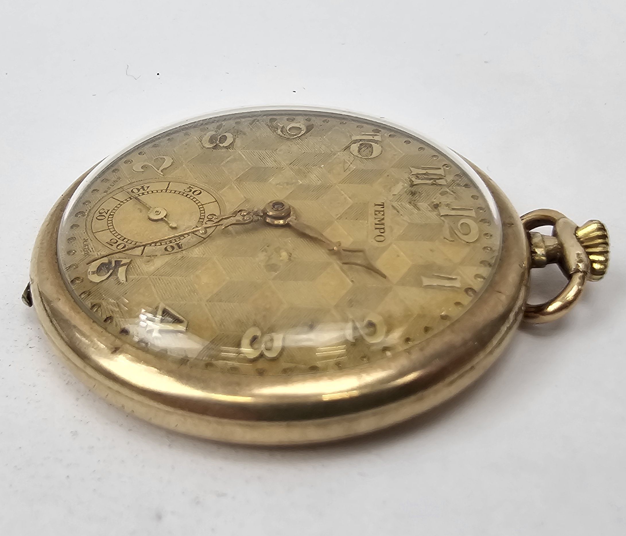 Tempo Open Faced Top Wind Gold Plated Pocket Watch GWO - Image 4