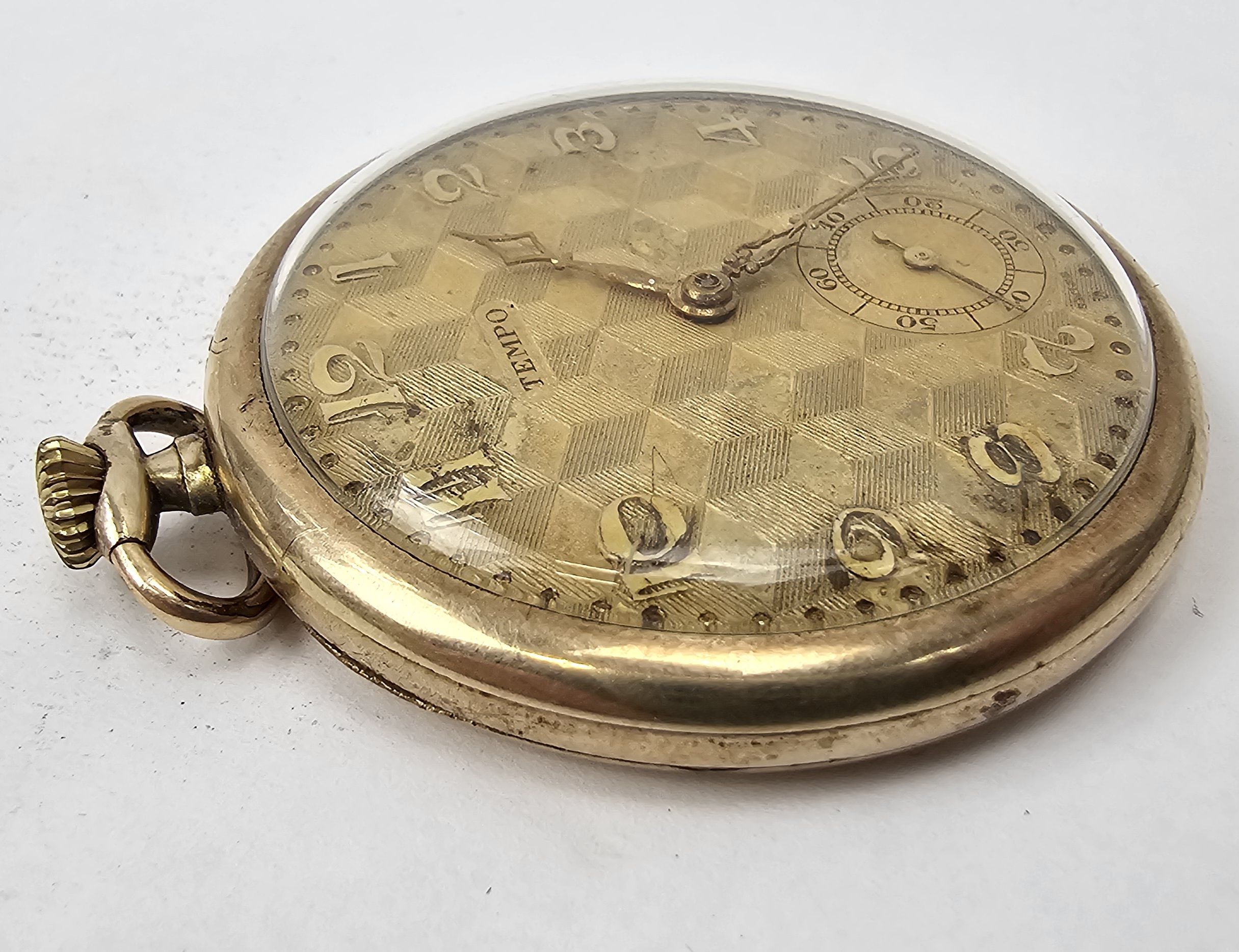 Tempo Open Faced Top Wind Gold Plated Pocket Watch GWO - Image 5