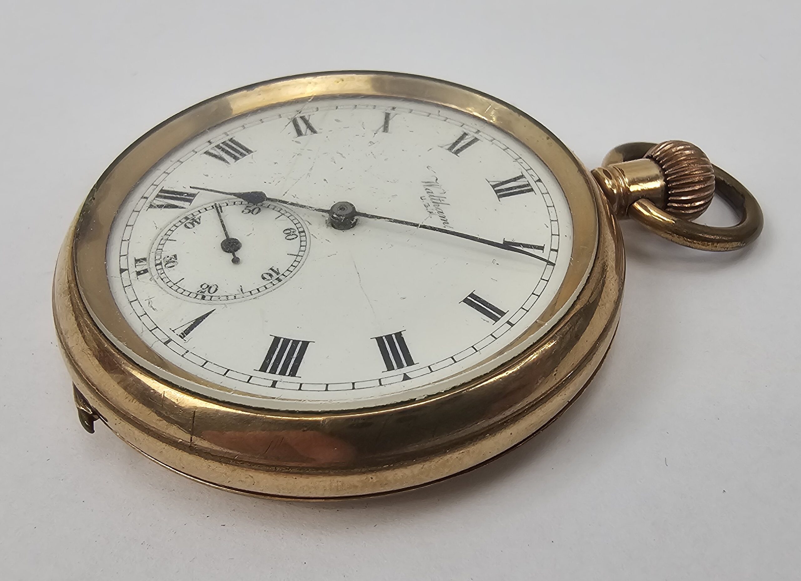 Waltham Open Face Top Wind Gold Plated Pocket Watch GWO - Image 2