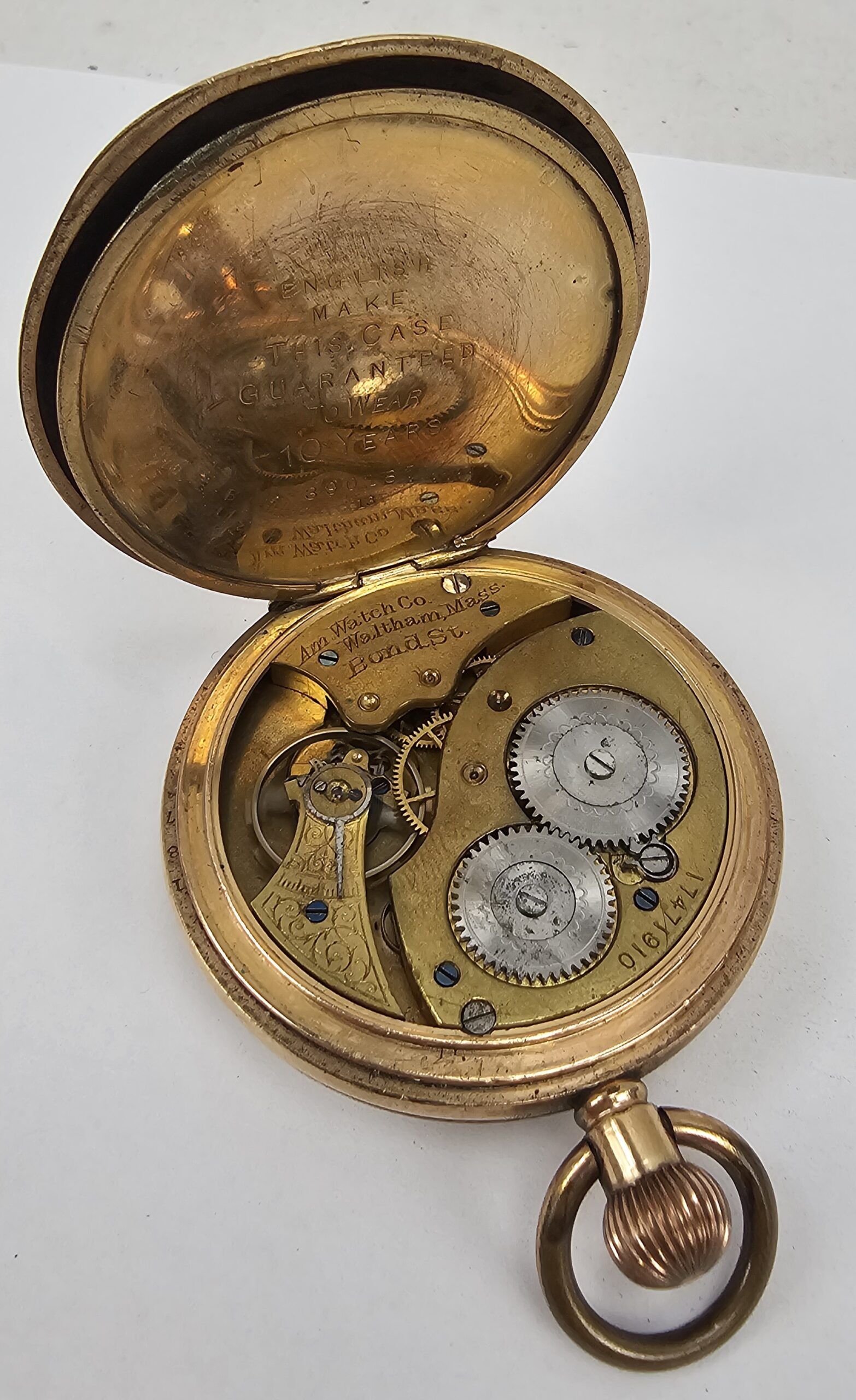 Waltham Open Face Top Wind Gold Plated Pocket Watch GWO - Image 4
