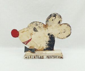 1950s Painters Panthers Rudolph Reindeer Tin Advertising Sign