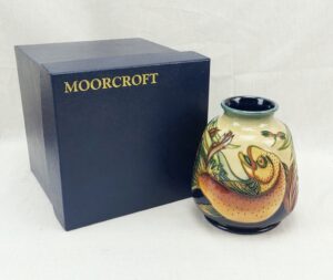 Boxed Moorcroft Trout Pattern Vase