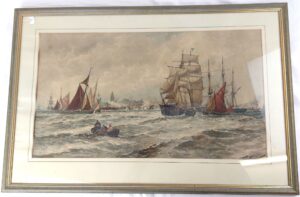 British, Dated 1896, Framed Thomas Bush Hardy, Print of Seascape