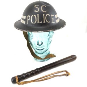 British, WW2, Dated 1943, Home Front Special Constable’s Police Brodie Helmet complete with Original SC Truncheon, Size 6 3/4, Made by RO.CO, Liner dated 1941 Made by Christy & Co Ltd London (2)