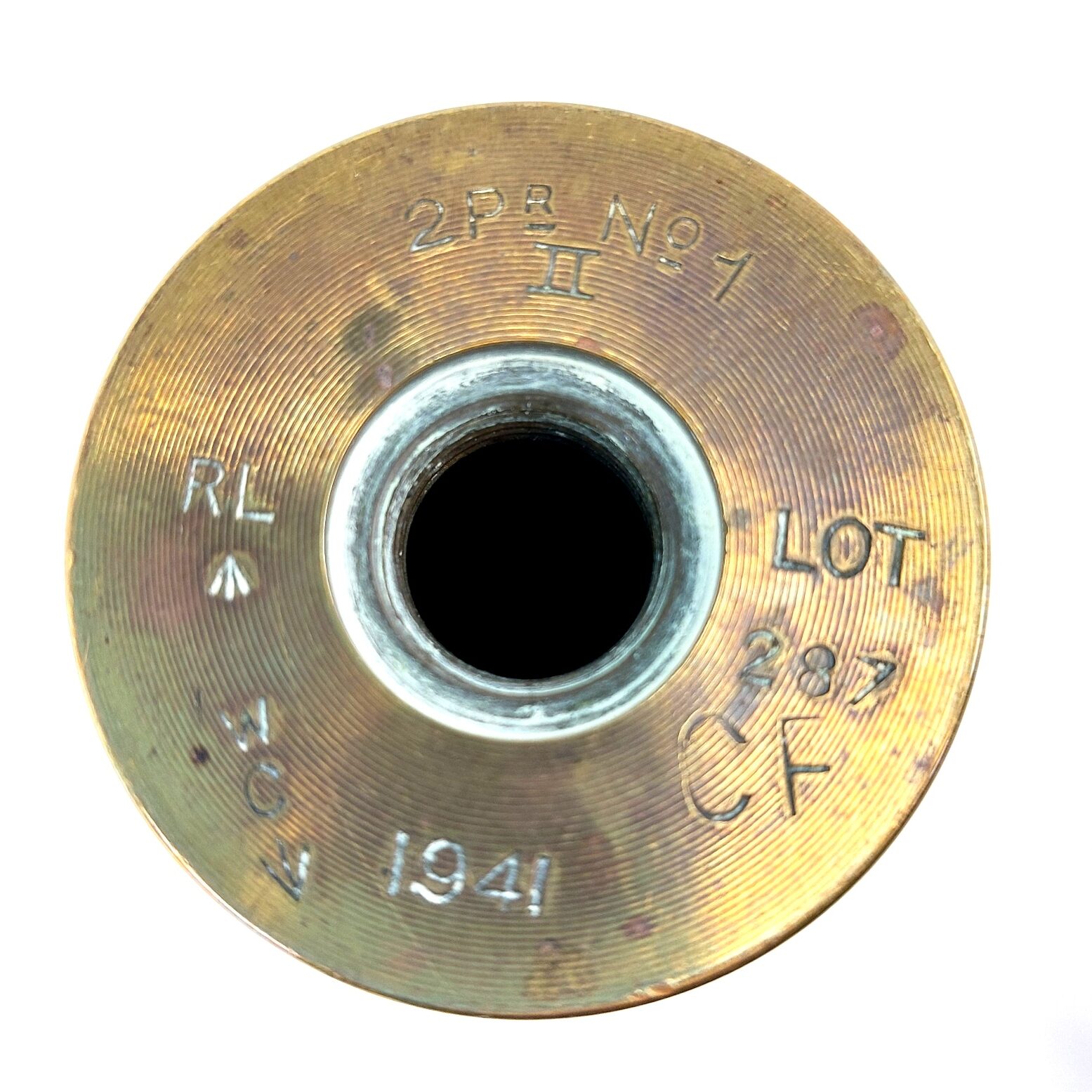 British, WW2, 2 Pounder Brass Shell Case, Dated 1941, Made by RL (Royal Laboratory, Woolwich, England) - Image 4