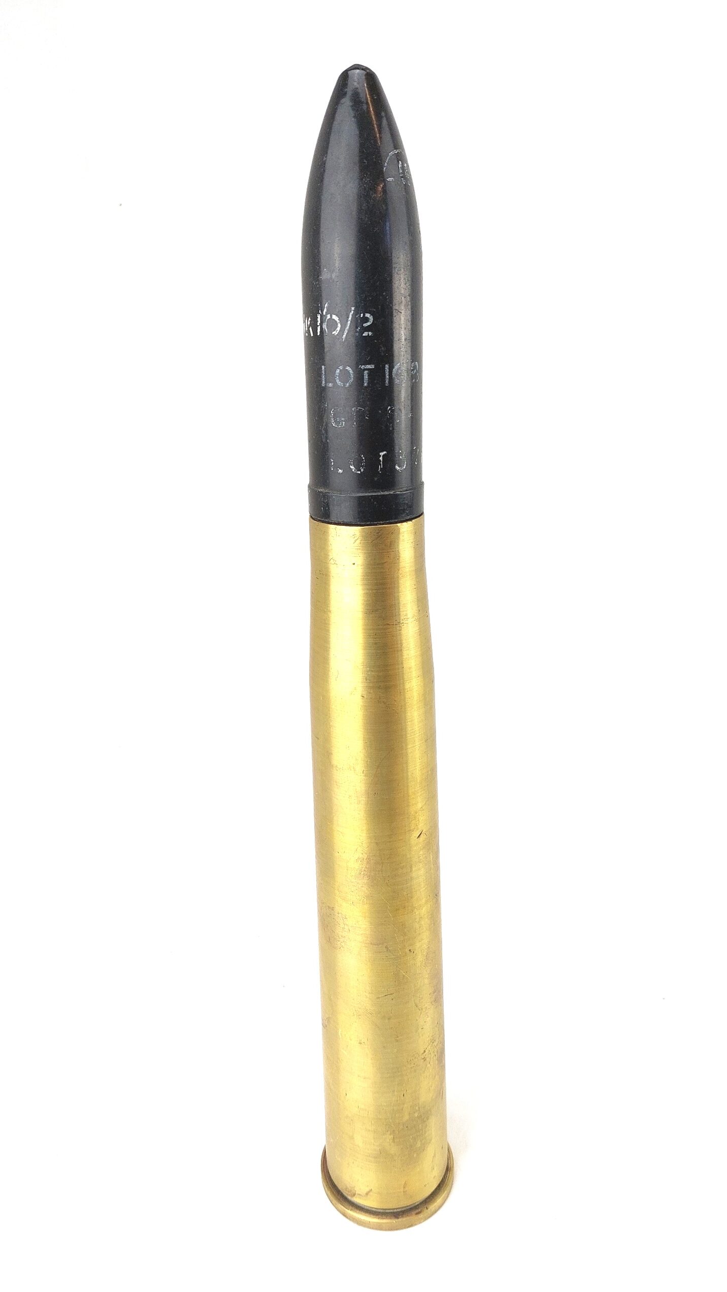 British, WW2 40MM Mark I Bofors Brass Shell Dated 1939, with Training Projectile dated 1974, Shell Made by Royal Laboratories Birtley (RLB), Inert