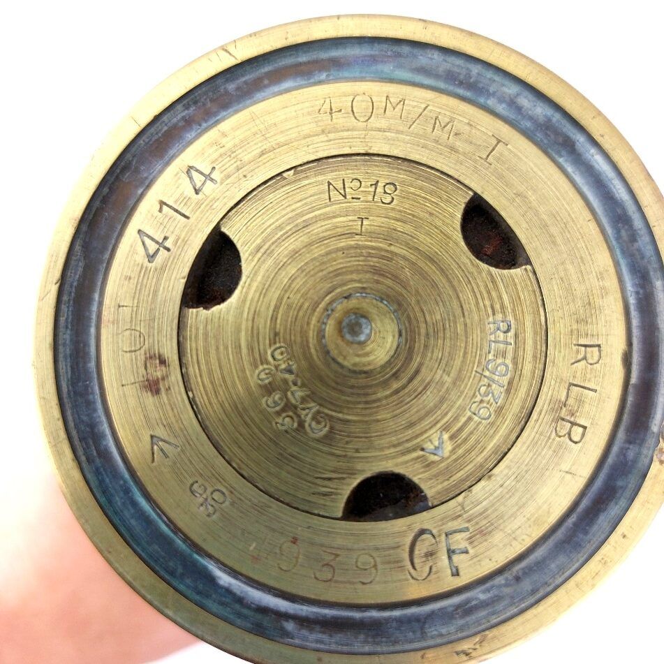 British, WW2 40MM Mark I Bofors Brass Shell Dated 1939, with Training Projectile dated 1974, Shell Made by Royal Laboratories Birtley (RLB), Inert - Image 4