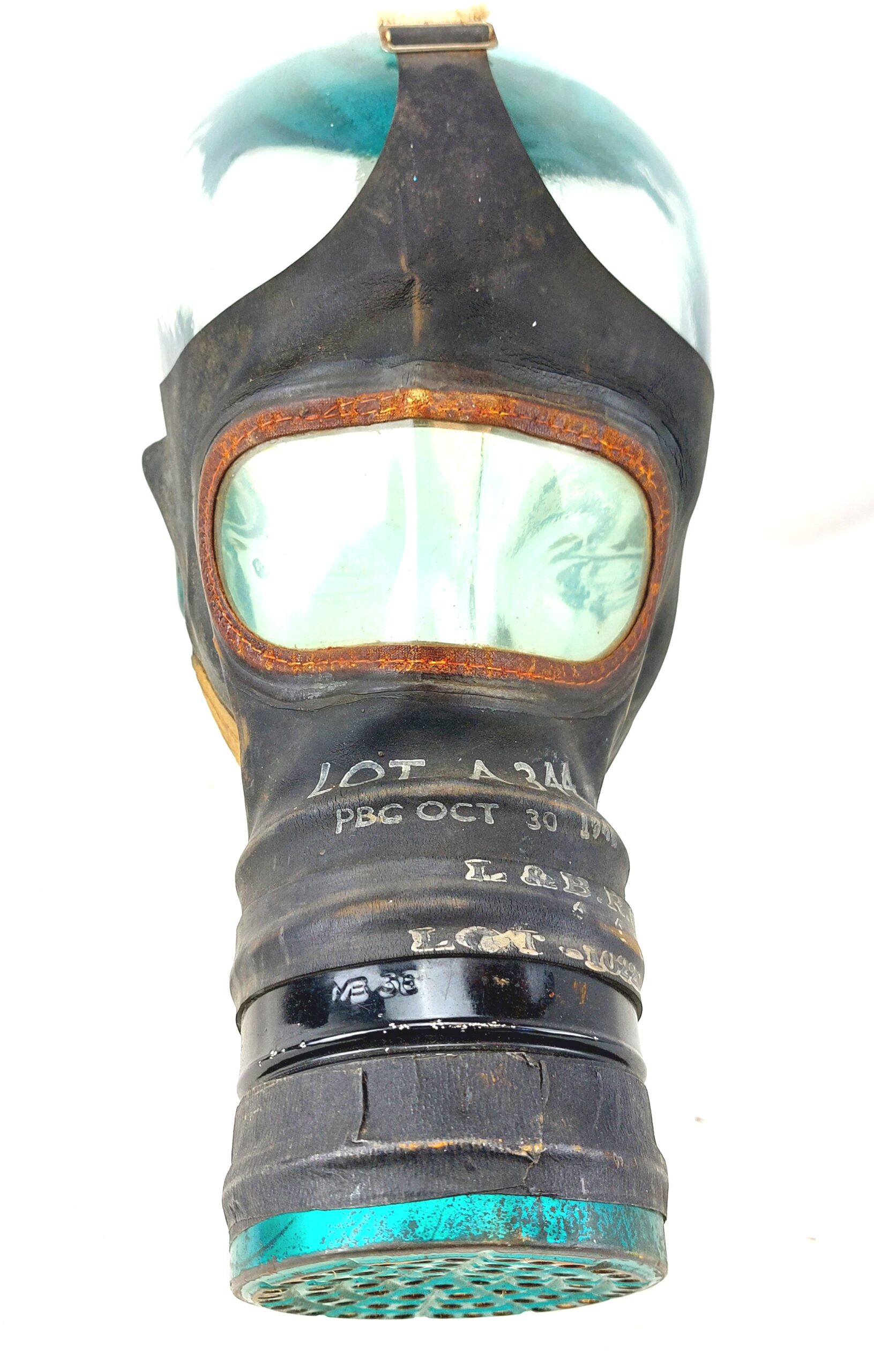 British WW2 Civilian Gas Mask Dated 1941, with WW2 German Long Gas Mask Cannister - marked L.G.P.A Paris, used in the Occupation of France - Image 3