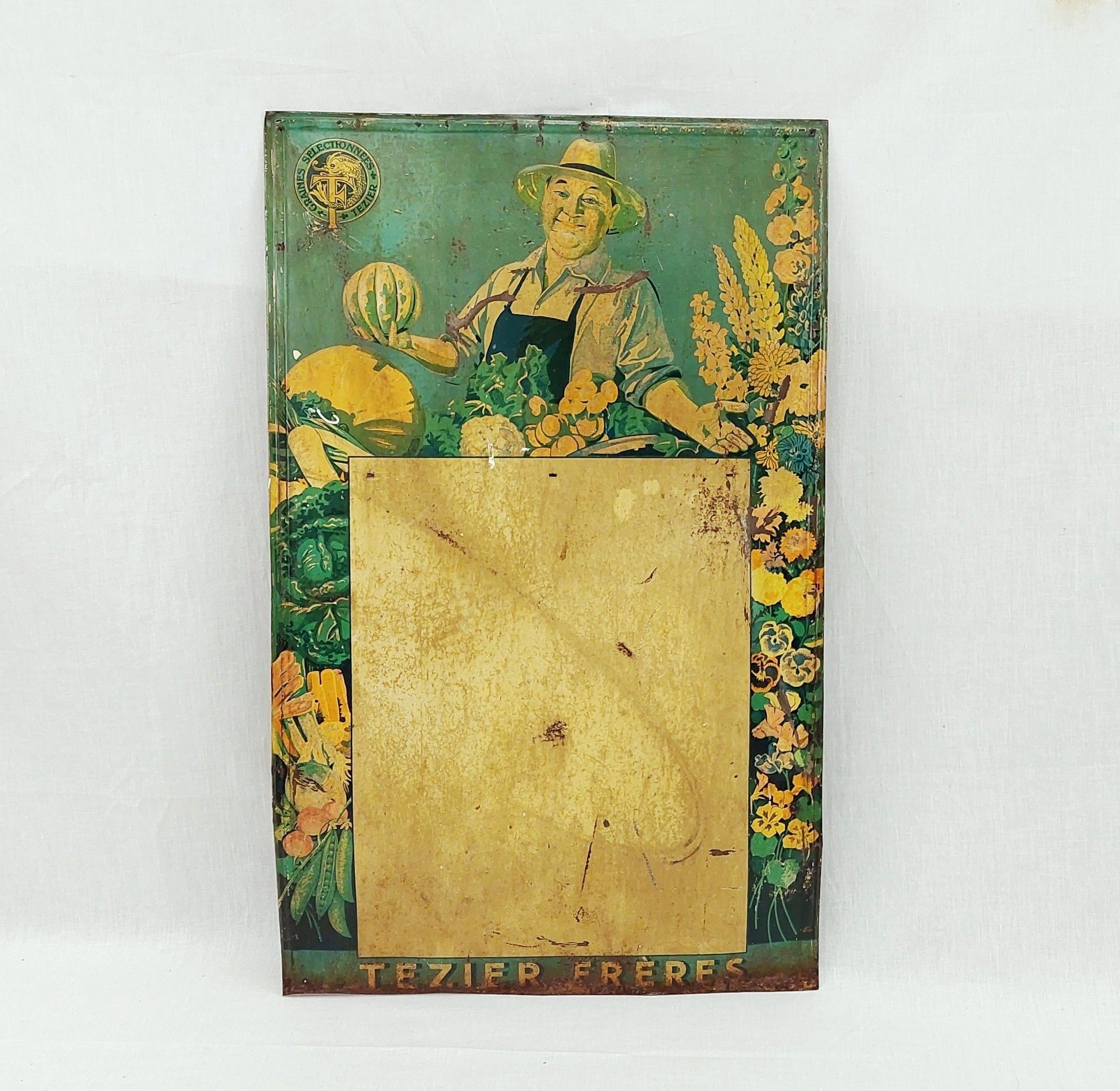 Early 20th Century French Graines Selectionnees Tezier Tin Advertising Sign