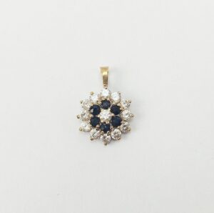 9ct Gold Sapphire & Aquamarine Flower-Head Pendant