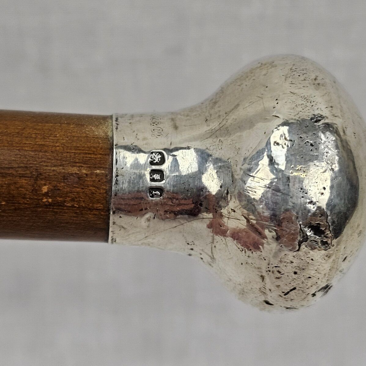 London 1921 Sterling Silver Pommel Wooden Walking Cane - Image 6