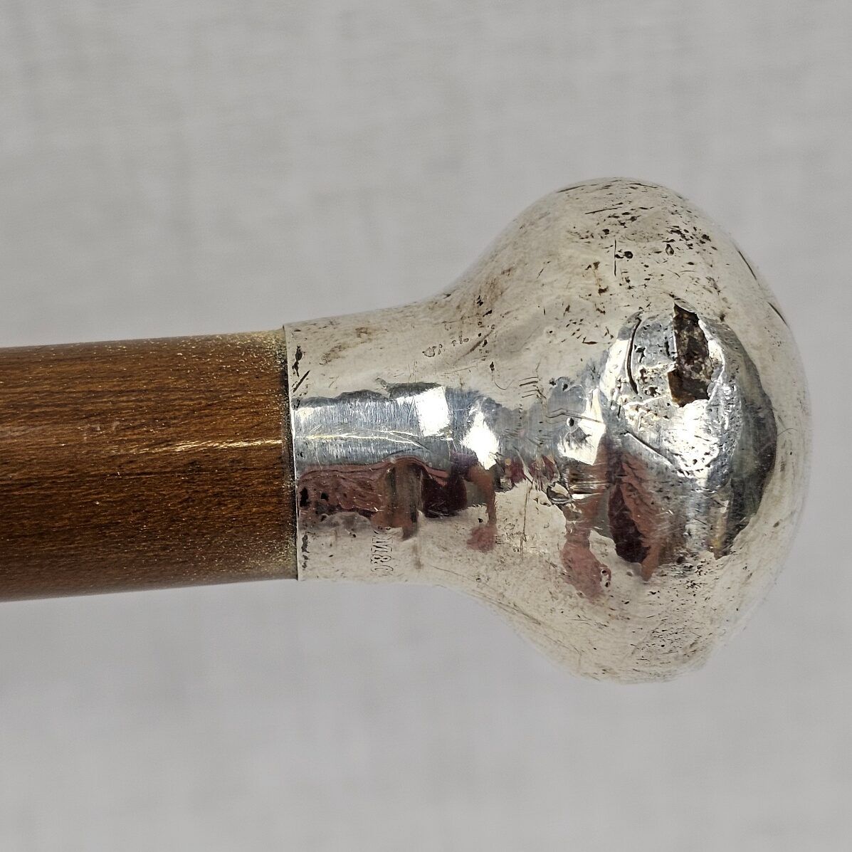 London 1921 Sterling Silver Pommel Wooden Walking Cane - Image 7