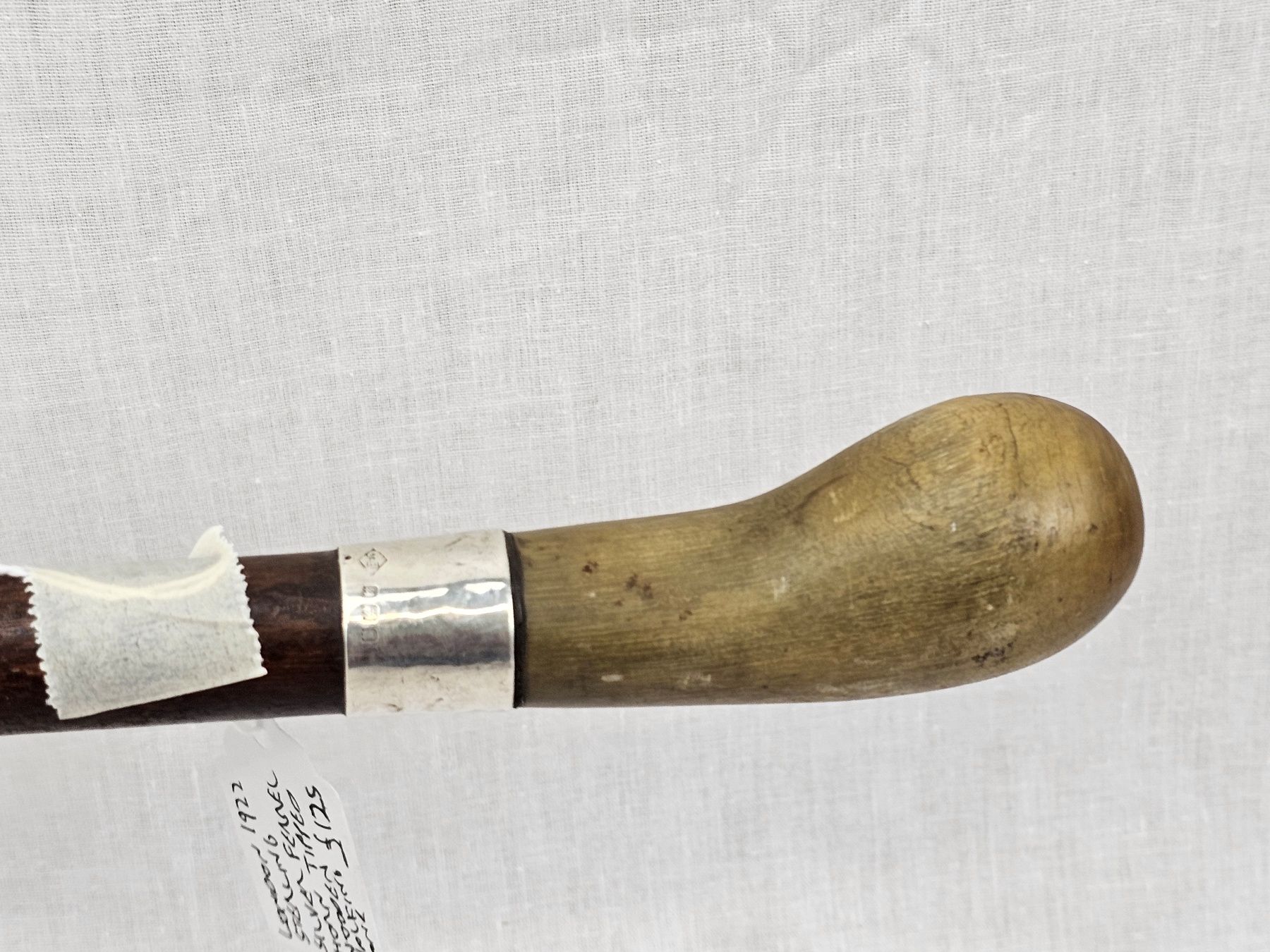 London 1922 Sterling Silver Ferrel Horn Tipped Horn Tipped Wooden Cane/Stick - Image 3