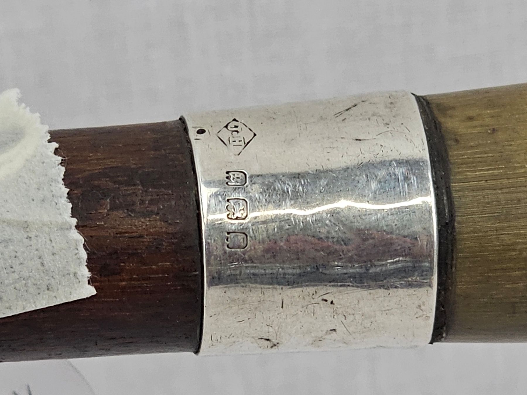 London 1922 Sterling Silver Ferrel Horn Tipped Horn Tipped Wooden Cane/Stick - Image 4