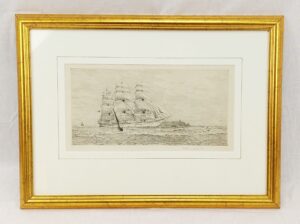 Rowland Langmaid Etching Of A Clipper Off The Needles Isle Of Wight