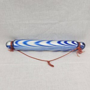 Victorian Bristol Blue And White Combed Nailsea Glass Rolling Pin