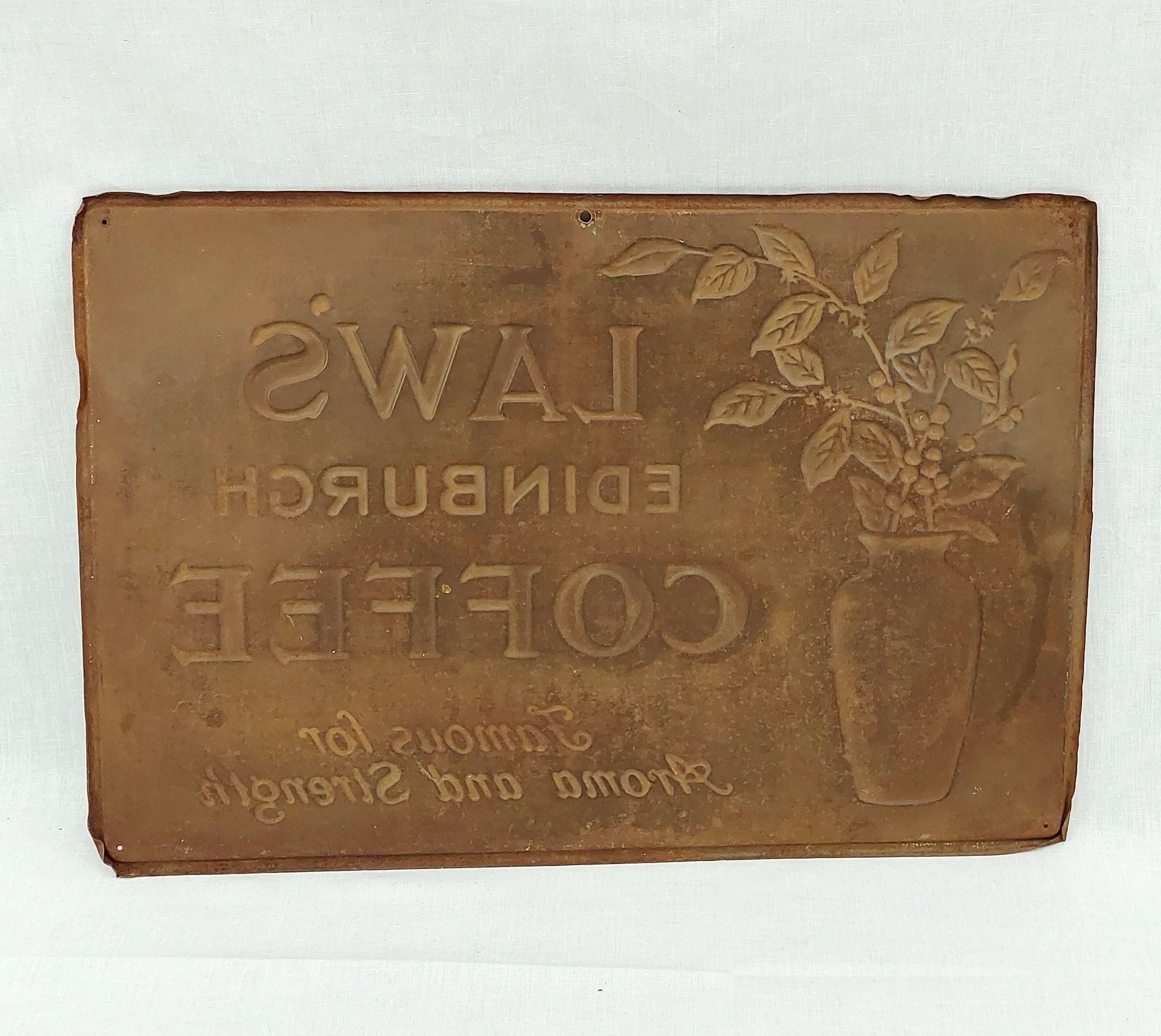 Victorian Laws Edinburgh Coffee Embossed Advertising Sign - Image 2