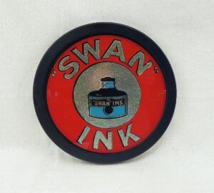 Vintage Framed Swan Ink Reverse Painting On Glass Advertising Sign