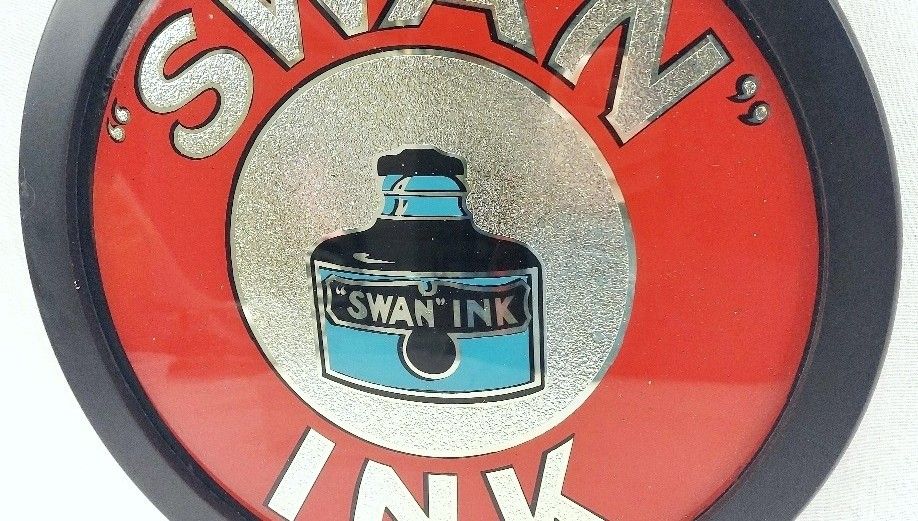Vintage Framed Swan Ink Reverse Painting On Glass Advertising Sign - Image 2