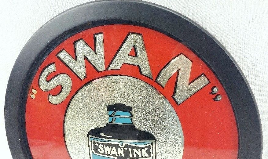 Vintage Framed Swan Ink Reverse Painting On Glass Advertising Sign - Image 8