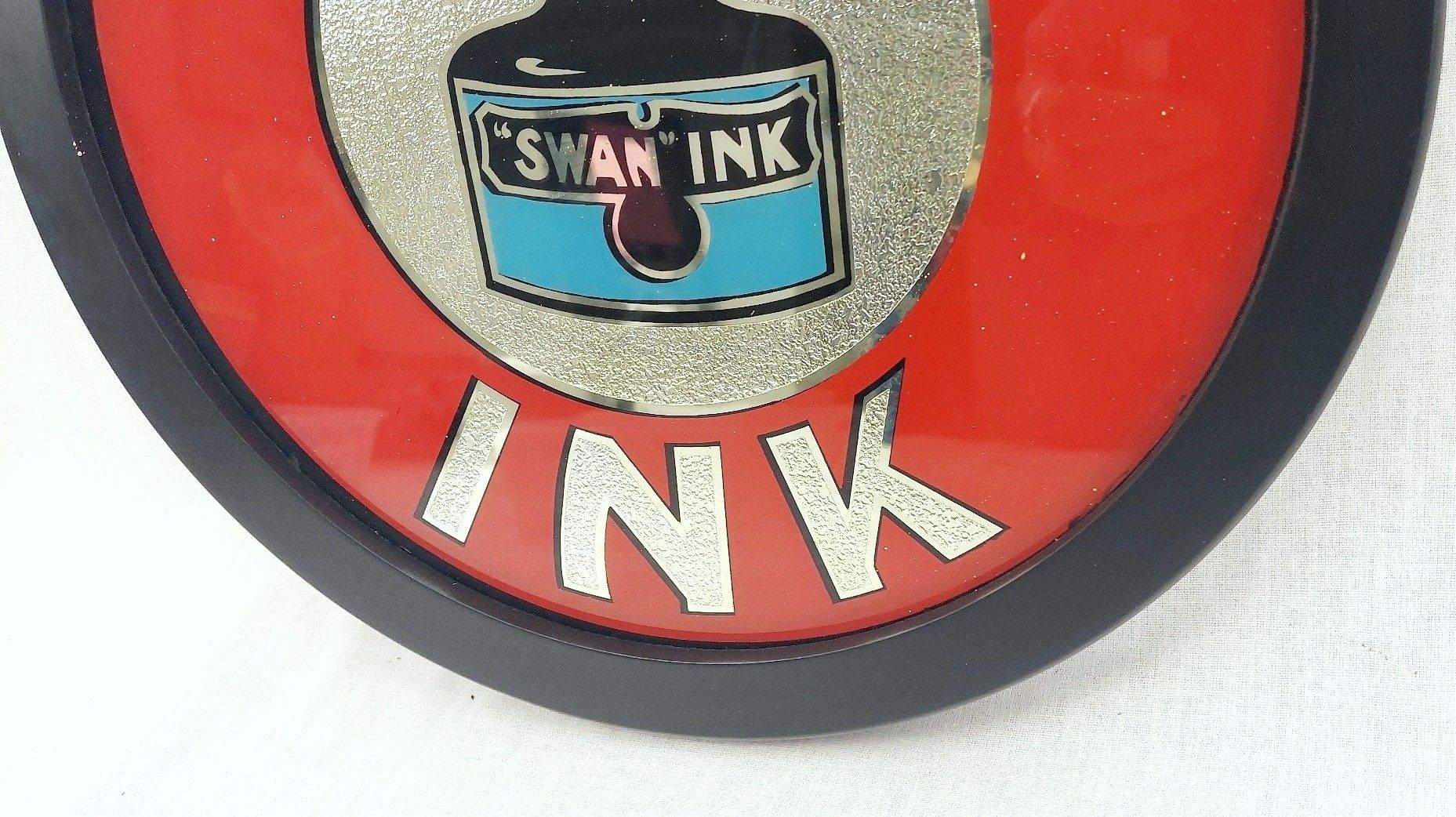 Vintage Framed Swan Ink Reverse Painting On Glass Advertising Sign - Image 7