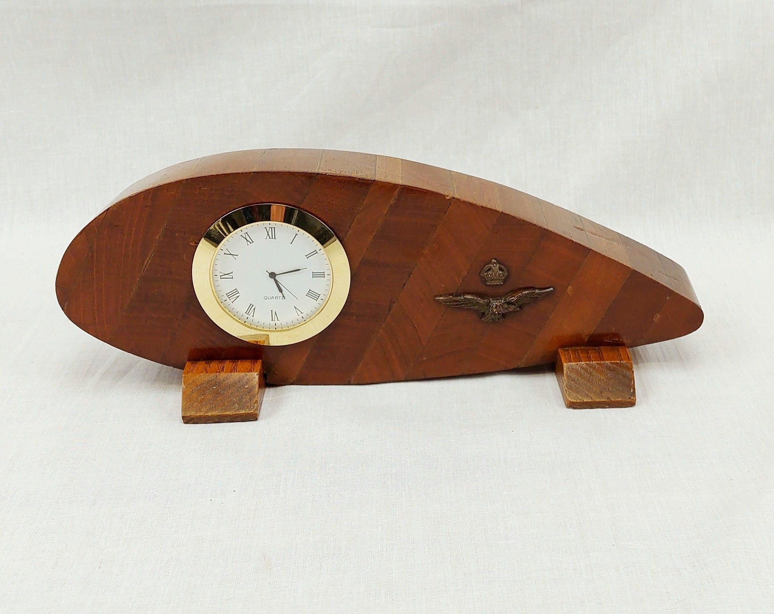 WW1 Laminated Propeller Section With Quartz Clock And RAF Badge