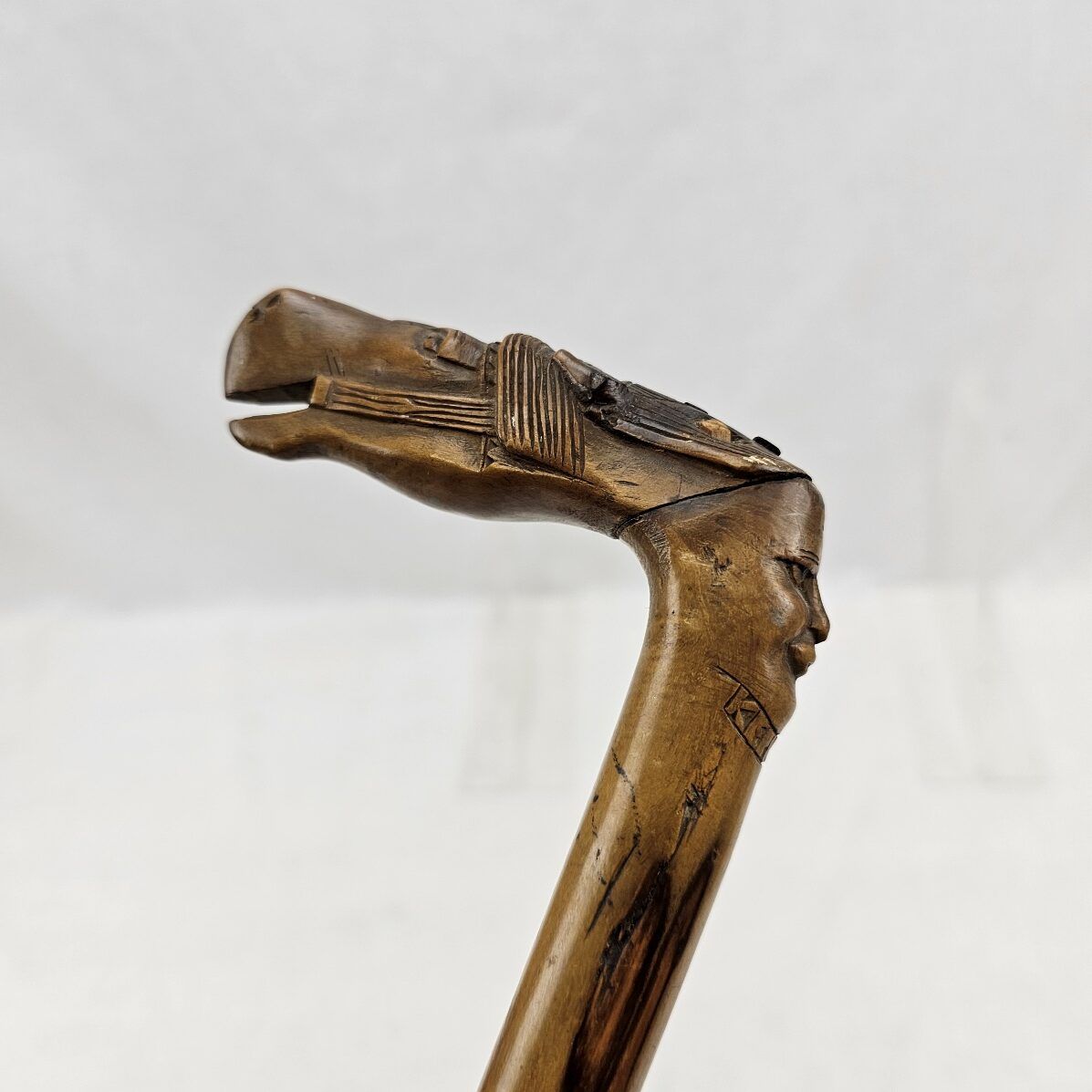 WW1 Turkish Prisoner of War Carved Horse Head Wooden Walking Stick - Image 2