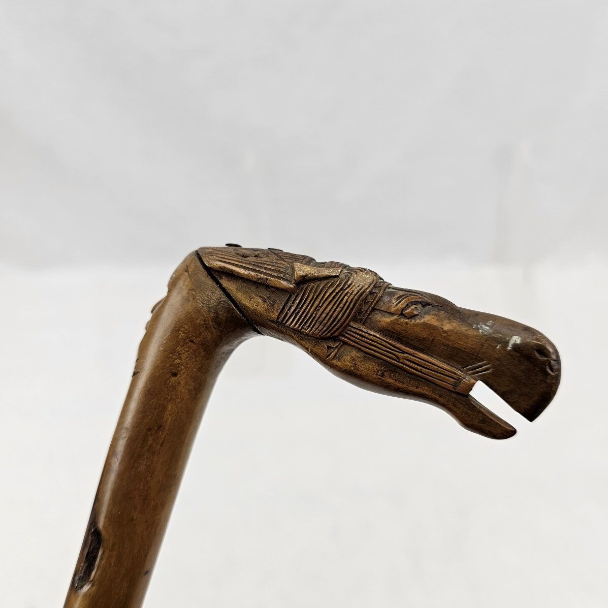 WW1 Turkish Prisoner of War Carved Horse Head Wooden Walking Stick - Image 5