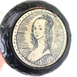 Cameo Topped Black Wooden Walking Stick