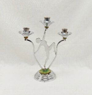 Art Deco Chrome Nude Lady Figural 3 Branch Candelabrum