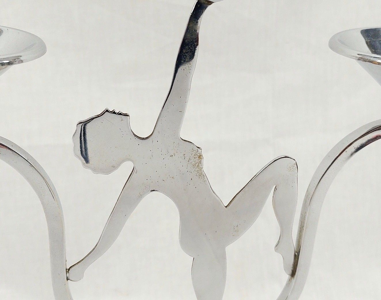 Art Deco Chrome Nude Lady Figural 3 Branch Candelabrum - Image 6