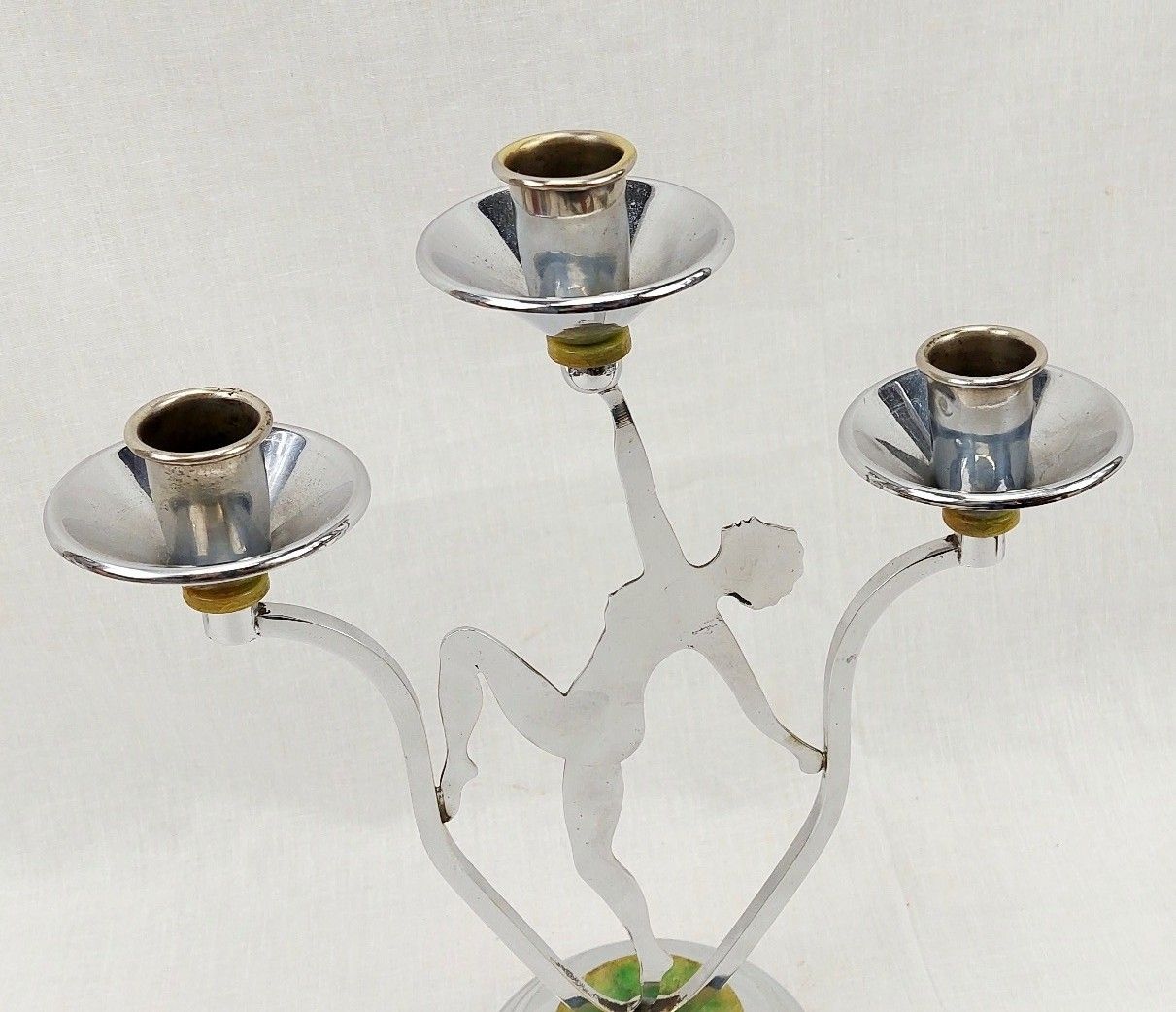 Art Deco Chrome Nude Lady Figural 3 Branch Candelabrum - Image 2