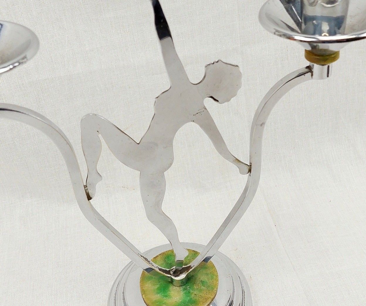 Art Deco Chrome Nude Lady Figural 3 Branch Candelabrum - Image 4