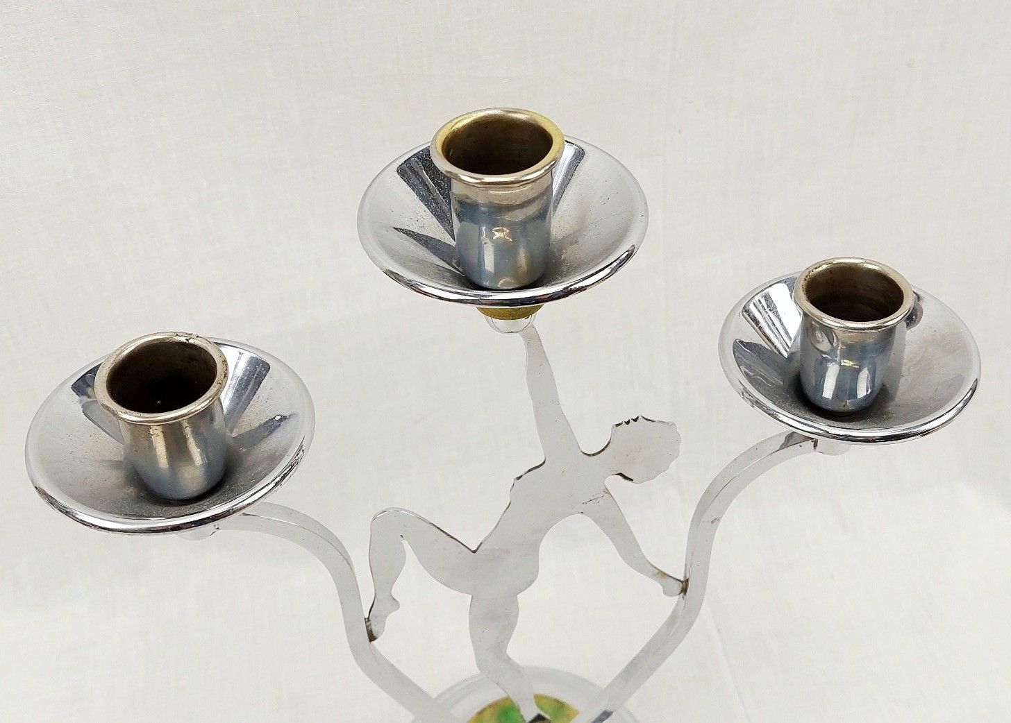 Art Deco Chrome Nude Lady Figural 3 Branch Candelabrum - Image 3