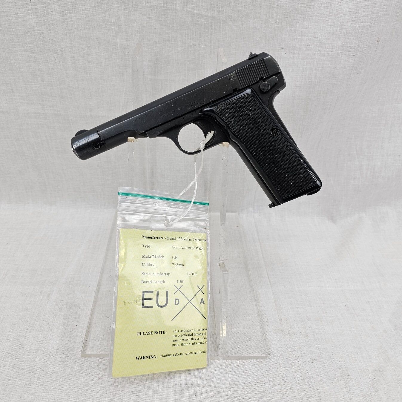 Browning/FN Model 1910/1922 Cal 7.65mm Semi-Automatic Pistol – Deactivated