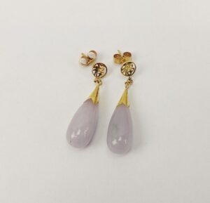 9ct Gold Chinese Milky Amethyst Drop Earrings