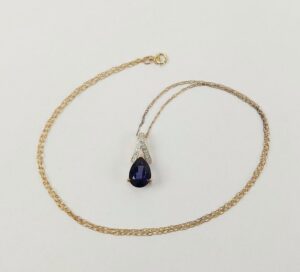 9ct Gold Purple Topaz & Diamond Pendant Necklace