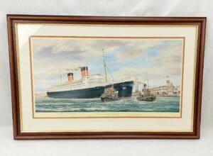 Signed Print Of RMS Queen Elizabeth At Southampton By Simon Fisher