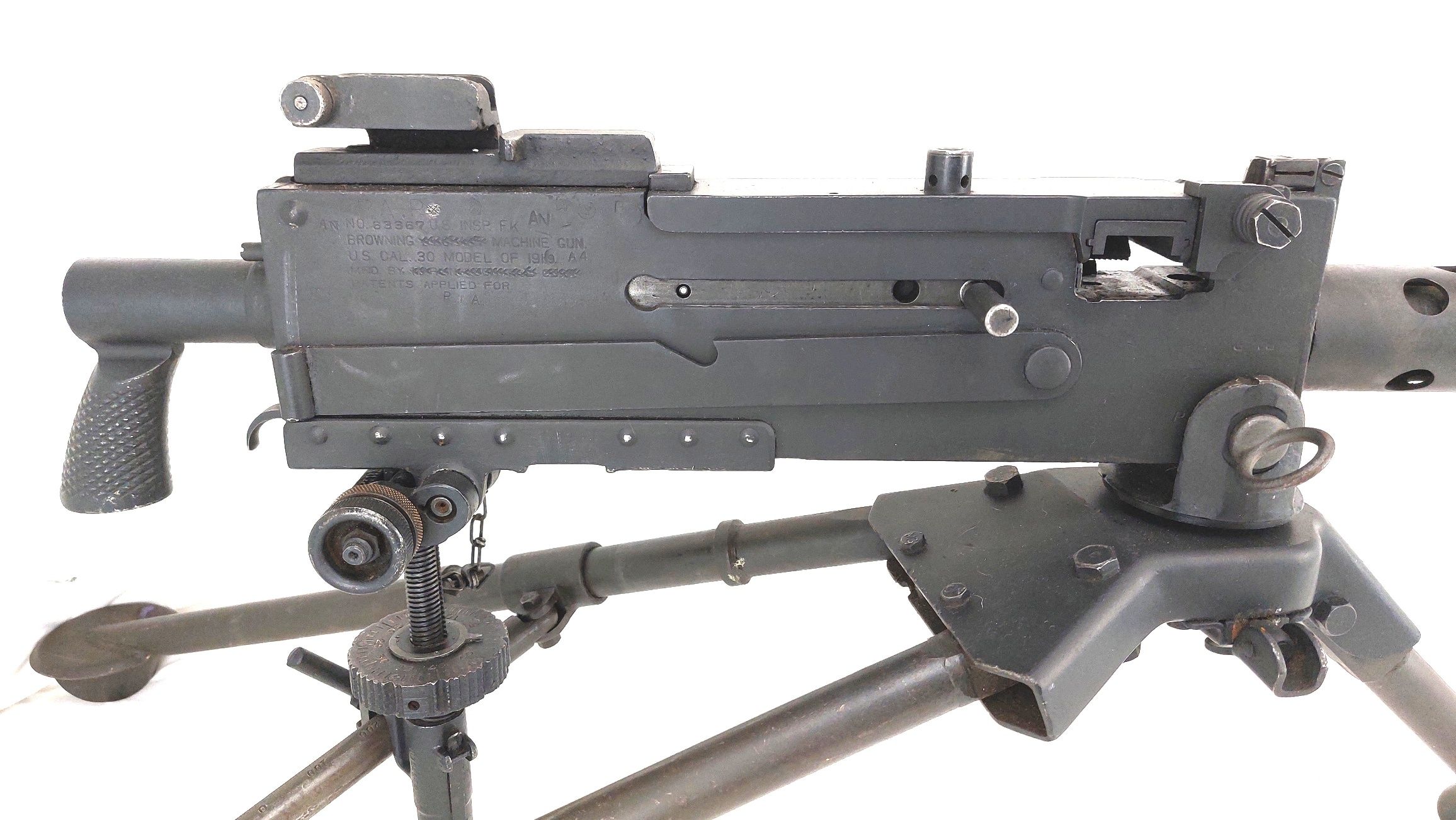USA, WW2, Browning M1919A4 .30 AN/M2 (Army-Navy) Heavy Machine Gun, Made by Rock Island Arsenal, 7.62 cal Israeli Conversion No.2. Mark A, with Tripod, Ammo Box, Inerts & Original Cover, Old Spec Deactivated - Image 3