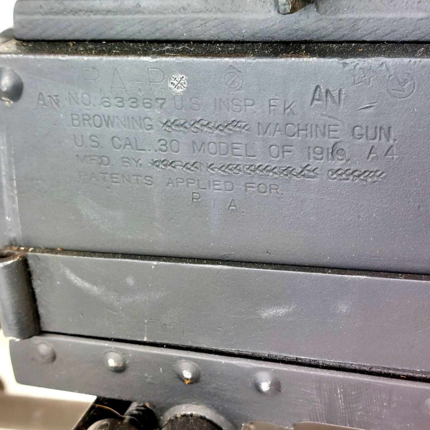 USA, WW2, Browning M1919A4 .30 AN/M2 (Army-Navy) Heavy Machine Gun, Made by Rock Island Arsenal, 7.62 cal Israeli Conversion No.2. Mark A, with Tripod, Ammo Box, Inerts & Original Cover, Old Spec Deactivated - Image 6
